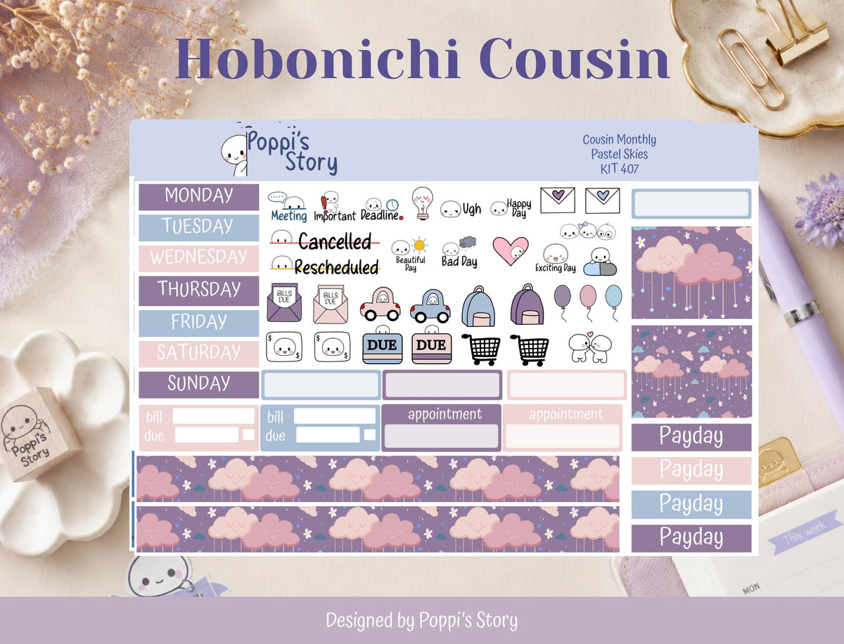 Pastel Skies Hobonichi Cousin monthly sticker kit