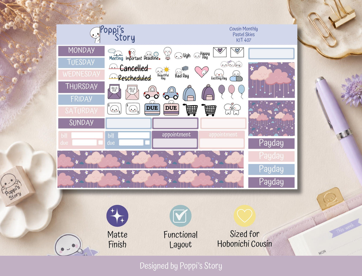 Pastel Skies monthly kit sticker sheet detail