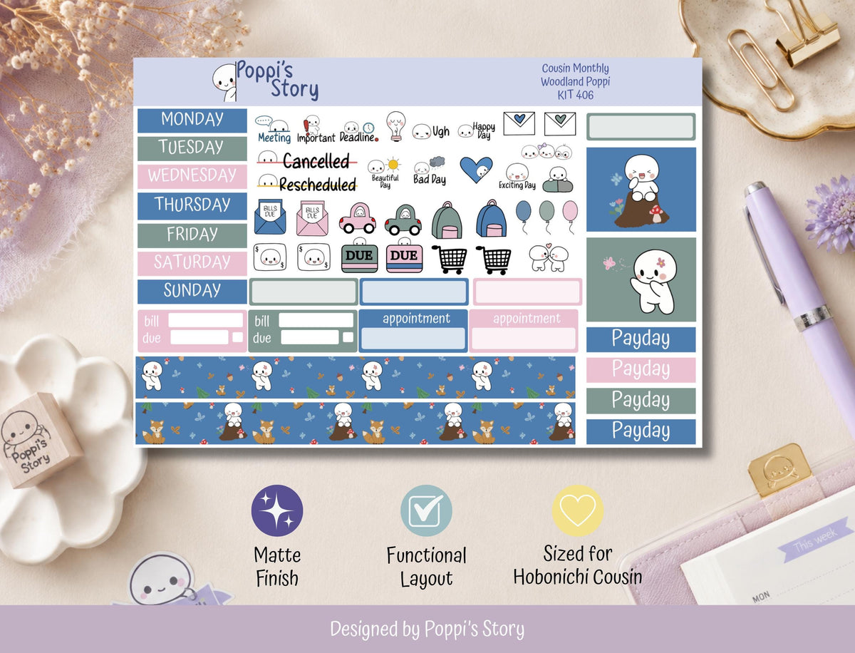 Woodland Poppi monthly kit sticker sheet detail