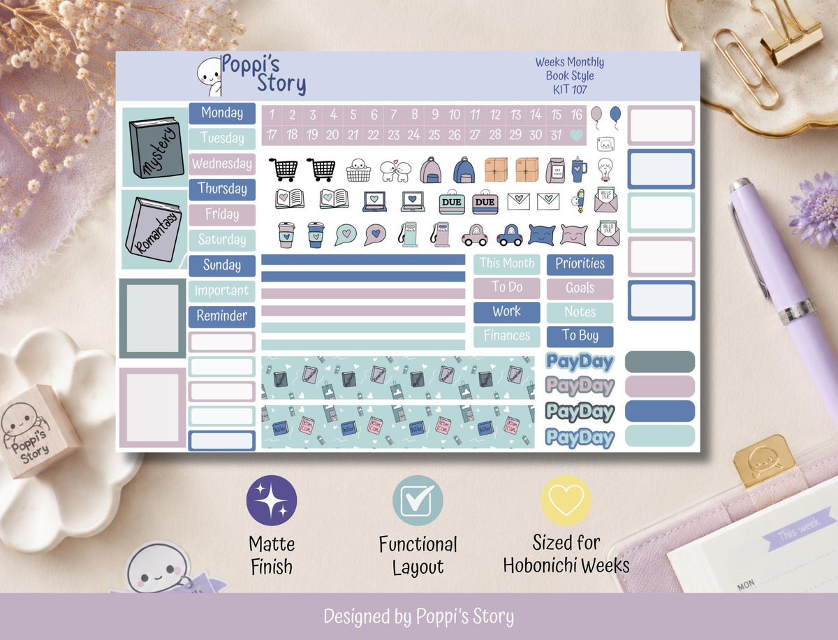 Book Style monthly kit sticker sheet detail