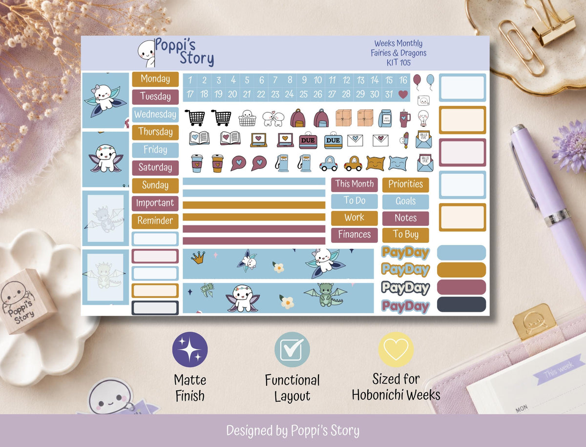 Fairies and Dragons monthly kit sticker sheet detail