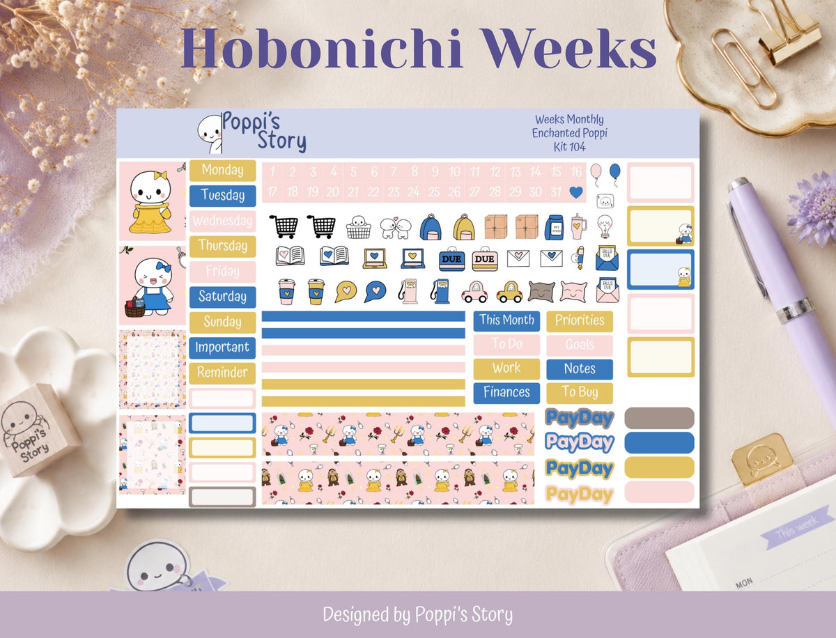 Enchanted Poppi Hobonichi Weeks monthly sticker kit
