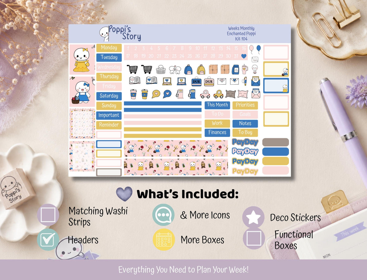 Enchanted Poppi monthly kit in a Hobonichi Weeks planner